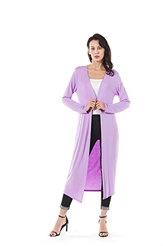 Image of Women's Solid Sweater Essential Duster Long Cascading Open Front Lightweight Blue Cardigan