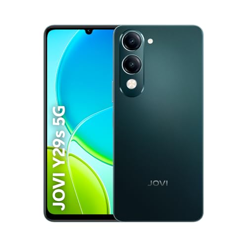 Smartphone JOVI Y29s 5G, 256GB, 8+8GB RAM Turbo, Dimensity 6300 2.4GHz, câmera dupla 50MP, tela 6,7' 90Hz, bateria 6000mAh com carregamento 44W, IP64, Android 15, Preto Jade