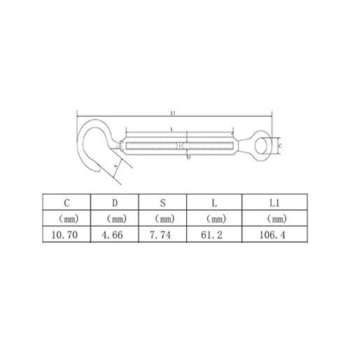 Tensor Abierto de Acero Inoxidable 304 con Ojo y Gancho para Ajuste de Cables, 1 Pieza M4 miniatura 5