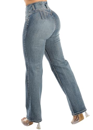 Image of Moda Xpress Women's Butt Lifting High Waisted Bootcut Jeans - Stretchy, Comfortable Flare Jeans in Junior Size Vintage Style