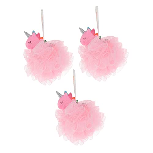 GALPADA 3Pcs Portable Shower Loofah Exfoliating Bath Mesh Balls for Adorable Unicorn Design Durable Skin Scrubbers for Daily Deep Cleaning Easy to Hold and Clean