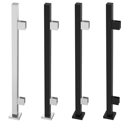Heavy Duty Stainless Steel 316 Glass Railing Square Surface Post for 3/8" or 1/2" Glass by Inline Design Satin Stainless Steel 36" End