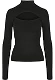 Urban Classics Damen Cut-Out Turtleneck, Langarm-Shirt mit Raffiniertem Brust-Ausschnitt, Slim Fit, Black, S
