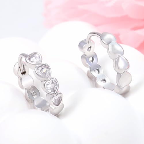 Heart Hoop Earrings with White Cubic Zirconia Sterling Silver Love Heart Huggie Earrings Cartilage Tiny Cute Small Huggie Hoops Hypoallergenic for Sensitive Ear for Women Daughter Birthday Anniversary3