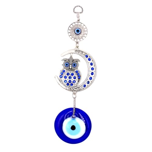 ULTECHNOVO Ojo Turco Azul, Adorno Colgante BúHo Luna Azul De AleacióN para DecoracióN De Pared Hogar Oficina 10 Pulgadas 25.5X9X7Cm