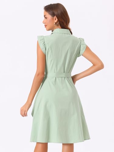 Image of Allegra K Women's Ruffled Sleeve Casual Office Dress Tie Waist Button Down Cotton Shirt Dresses