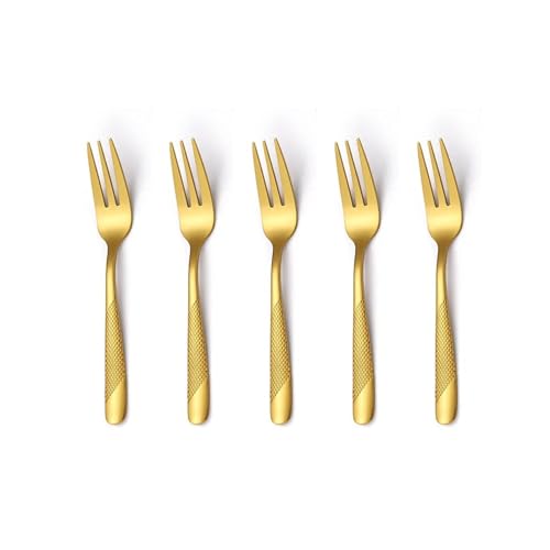 Image of Aurum Gold French Style Silverware | 5-Piece Hammered Fruit Fork Set | Premium 18 /10 Stainless Steel Flatware | Elegant & Durable Cutlery for Home, Restaurants & Gifting