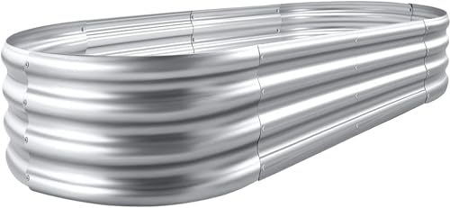 ACRSIKR Metal Water Trough, Outdoor Galvanized Planter Raised Beds Oval for Vegetable