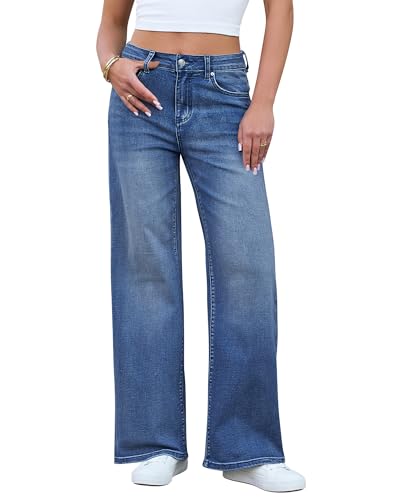 GRAPENT Cute Clothes Womens High Rise Jeans Casual Work Outfits for Women High Waist Wide Leg Jeans Baggy Y2K Jean Pants for Women High Waist Color Nightfall Blue X-Large Size 16 Size 18