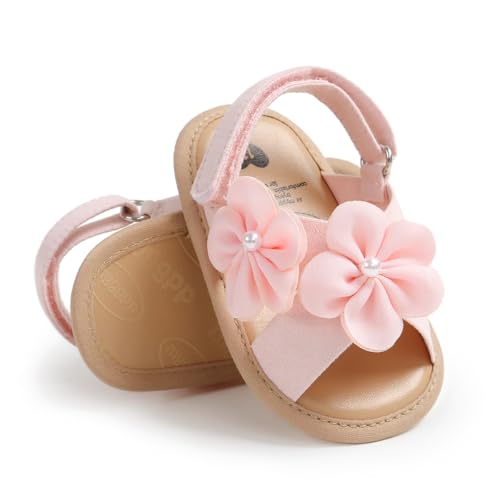 Image of GDSDYM Infant Baby Girls Summer Sandals with Flower Bowknot Soft Sole Wedding Dress Flats Newborn First Walkers Crib Dress Shoes