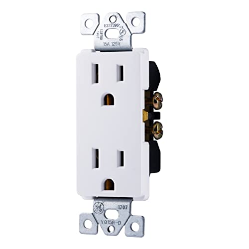 UltraPro GE Grounding Duplex Designer Outlet, 3 Prong Electrical Socket, Easy Install, 15 Amp, UL Listed, White, 50727 GE in-Wall Receptacle