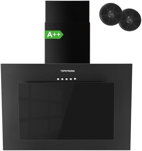 TopStrong Dunstabzugshaube 60cm, Abzugshaube 60cm Umluft/Abluft mit 350 m³/h Starker Saugleistung, Leise Kopffreihaube 60 cm mit LED-Beleuchtung, inkl. Aktivkohlefilter, 3 Geschwin