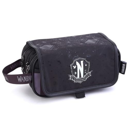 Estojo Triplo Escolar Infantil Wandinha PRETO