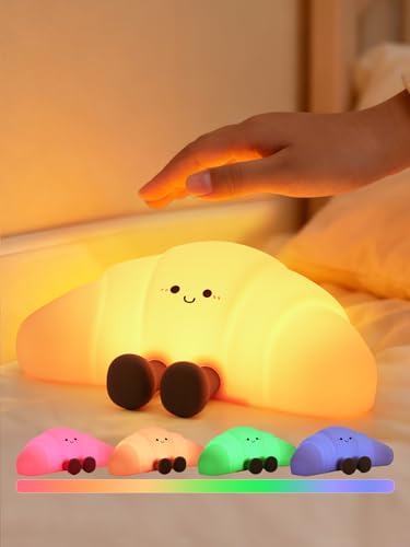Image of QANYI Croissant Night Light with Color Changing & 3 Brightness, Rechargeable Silicone Night Lamp for Kids & Adults - Soft Glow, Squeezable & Flexible Mood Light for Bedroom, Nursery, Desk Decor