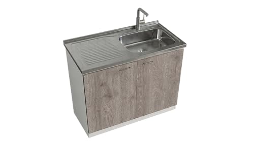Image of Tuhome Napoles Utility Sink Base Cabinet with Integrated Stainless Steel Countertop, Freestanding Cabinet with Double Doors, Interior Shelf for Laundry Room, Utility Room, Mudroom or Kitchen