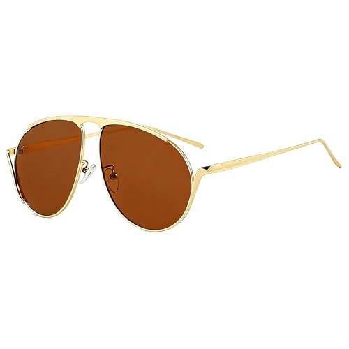 bullabulling Fashion Oversized 70s Pilot Sunglasses For Women Men Metal Frame Sun Glasses Gold Champagne Lenses Shades