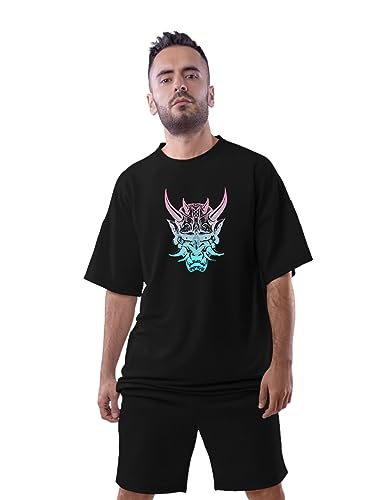 Image of Be Crazy Oversized Loose Baggy Fit Drop Shoulder Half Sleeves Pure Cotton Anime Graphic Printed T-Shirt for Men