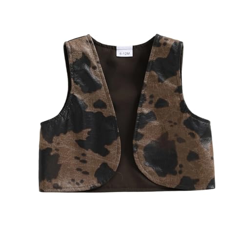 XRTBMN Toddler Boy Girl Western Vest vintage PU Leather Open Front Jacket Sleeveless Waistcoat Cow Print Cardigan Outwear (Brown, 18-24 Months)