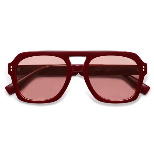 SOJOS Retro Thick Polarized Aviator Sunglasses for Women Men Large Trendy Bold Square Pilot Shades SJ2385 Red/Red Tint