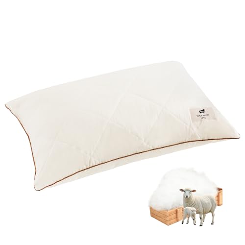 YOUR MOON Organic Wool Pillow King Size, Soft Breathable Support Bed Pillows for Sleeping, Luxury Down Alternative Pillow for Side & Back Sleepers, 100% Cotton Cover, Natural Wool Filling (O