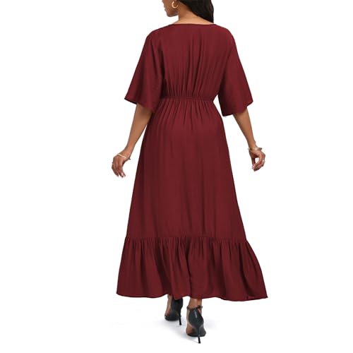 Image of Women's Summer Short Sleeve Maxi Floral Flowy Dresses with Pockets