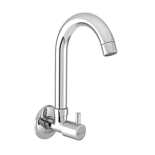Image of Chrome Finish Silver Sink Cock | Wall Mounted Faucet for Kitchen & Utility Use - Sleek & Durable Design - NEW Turbo