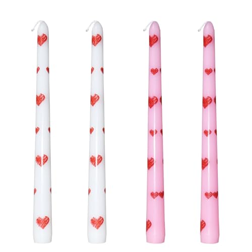 Valentines Day Taper Candle 10 Inch Red Heart Candles Unscented Dripless Tapered Candle Set for Decor Wedding Party Dinner Various Festivals to Celebrate (Red Heart Pink)