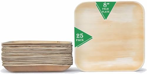 8 Inch Square Palm Leaf Dessert Plates (25-Pack)