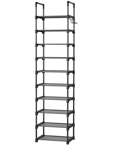 Kitsure Schuhregal – 10-stufiger Schuhschrank mit abnehmbaren Stoffregalen und Metallrahmen, hohes Schuhschrank schmal für Schrank, Eingangsbereich, 174.0cm x 43.0cm x 30.0cm, Schwarz