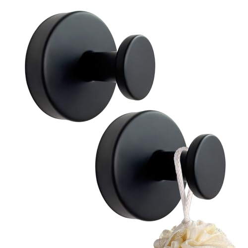 Peaceya 2 Pièces Crochet Ventouse Puissante Noir, Patère Murale Salle de Bain Noir, Accroche Serviette Sans Percage