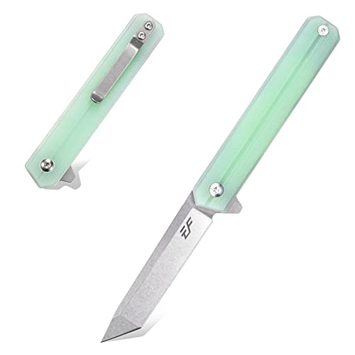 Eafengrow EF65 Flipper Folding Lock Knife Ball Bearing D2 Blade and G10 Steel Handle Pocket Assisted Multitool with Clip Everday Carry (EF65-T-jade) - Eafengrow