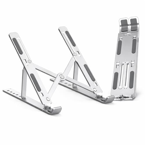 Adjustable Laptop Stand for Desk Ergonomic 6 Angles Aluminum Laptop Holder Portable Non-Slip Fits MacBook Air Notebook and All 13-16 Inch Heavy Duty Ventilation Cooling Foldable Office Accessories