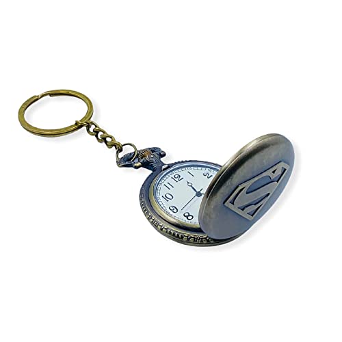 Image of AUGEN Premium Pocket Watch Metal Keychain Superman 2 Retro Vintage for Gifting With Key Ring Anti-Rust (Pack Of 1)