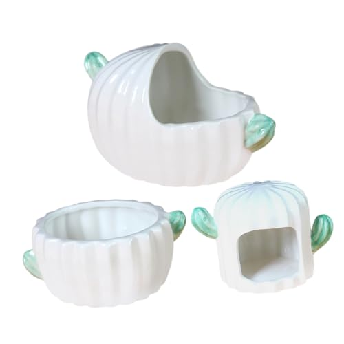 BESPORTBLE 3pcs Pet Ceramic Nest Pets Hamster Food Bowl Gerbil Sand Bath Bowl Chinchilla Sand Bath Tub Animal Bath Accessories Hideaway House for Gerbil Small Pet Hideout Nest Ceramics