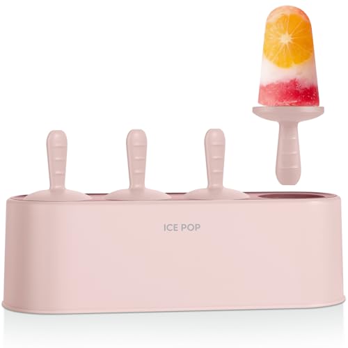 Image of Popsicle Mold Set 4 Pieces Homemade Silicone Popsicle Maker Easy Release Ice Cream Molds Reusable DIY Pop Molds (Pink, IcyClassic Pops)