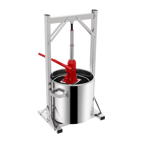REHOUPTU 22L/6 Gallon Fruit Wine Press, Stainless Steel Cider Press with Hydraulic for Cider, Grape Wine Making Supplies and Equipment, Juice Maker for Olive Oil Cider Making Press Machine