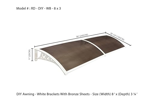 Image of CHENNAI Window Blinds and Shades DIY Polycarbonate Awning (Engineered Plastic Brackets) Window Sunshade Door Weather Shed Rain Canopy Awnings - 8'Widthx3'Depth (White Brackets & Bronze Sheets)
