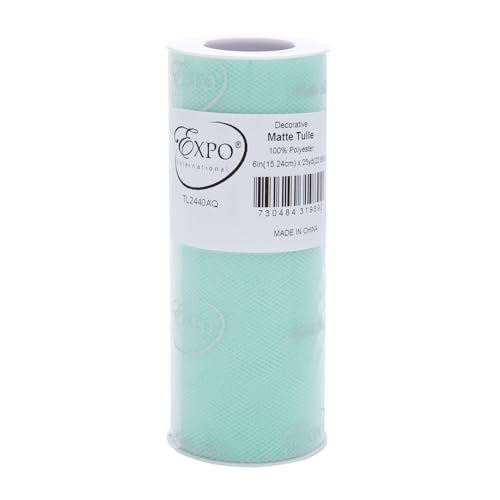 Image of Expo International Decorative Matte Tulle, Roll /Spool of 6 Inch x 25 Yards (Pack of 1), Polyester-Made Tulle Fabric, Matte Finish, Lightweight, Versatile, Washable, Easy-to-Use, Aqua Blue