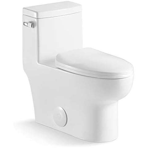 One Piece Toilet - Sarlai 1 Piece Toilet Comfort Height Single Flush White Ceramic Bathroom One Piece Toilet with Soft Seat Cover