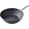 YAMAZEN, 12 Iron Wok Pan Flat Bottom Suitable for Flat Electric/Induction Stove | Nitriding Surface | Chinese Wok for Induction/Electric/Gas Stove/All Stoves | Made in Japan