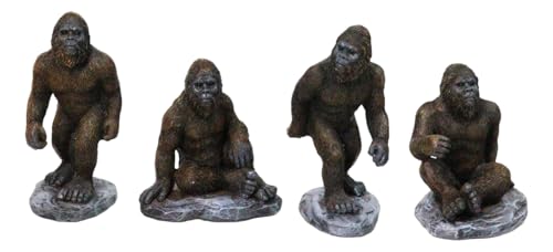 Ebros Gift Set of 4 Forest Mythical Creature Sasquatch Big Foot Cryptid Apes in Multiple Poses Figurines Bigfoot Ape Gorilla Macabre Collectible Sculpture