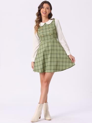 Image of Allegra K Women's Peter Pan Collar Contrast Color Button Decor A-Line Preppy Plaid Mini Dress