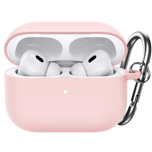 JETech Aggiornato Cover Custodia Silicone per AirPods Pro (2a/1a Gen 2023/2022/2019) con Portachiavi, Interno PC Rigido, Antiurto Protettiva Pelle Guscio, LED Frontale Visibile (Rosa Chiaro)