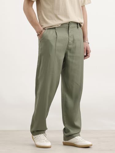 Image of WROGN Men's Linen Blend Trousers | Solid Design | Loose Fit
