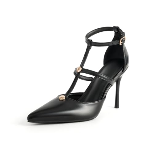 Womens High Heels Pointed Toe Pumps T-Strap D'Orsay Buckle Stilettos Party Dress Shoes