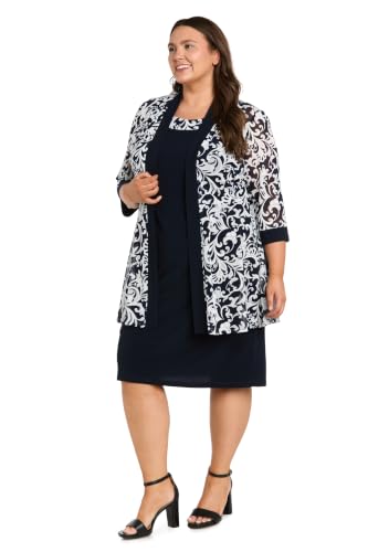Image of R&M Richards Womens 2-Piece Black & White Jacket Dress Set W /Necklace