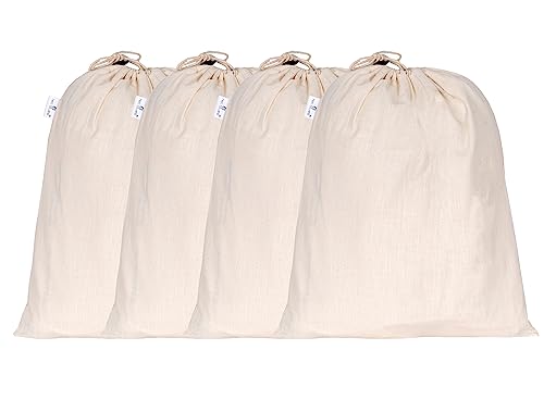 Hell Blues 4-Pack Linen Storage Bags with Drawstrings 33cm x 38cm - Canvas Fabric Bread Bag - Bulk Food -Reusable Muslin Natural Potato Onion Storage Pouch