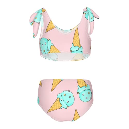 Girls Ice Cream on Pink Background Swimsuit Two Pieces Bikini Set Bathing Suits Swimwear Crop Top Swimsuit Set2