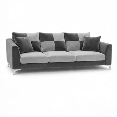 Image of Romeo Rich 4 Seater L Shape Sofa Set with Movable Ottomans | Flexible Layout | Velvet Suede Fabric | Golden Aesthetic Legs | Dual Tone Modern Sofa for Living Room (Dark Grey-Light Grey)