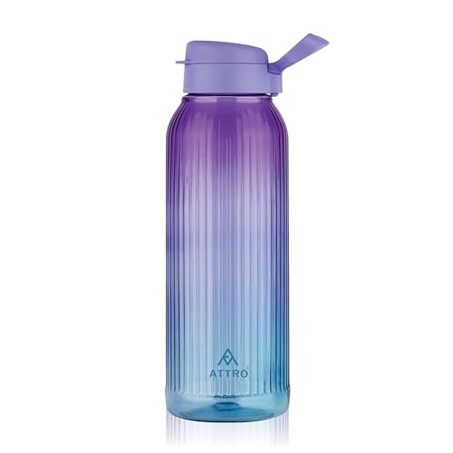 ATTRO Linear Deluxe 1.5 L BPA-Free Plastic Water Bottle with Leak-Proof Flip-Top Cap, Easy to Carry Nylon Strap and Stylish Color for Daily Hydration- Purple Blue ATTRO Linear Deluxe 1.5 L BPA-Free Plastic Water Bottle with Leak-Proof Flip-Top Cap, Easy to Carry Nylon Strap and Stylish Color for Daily Hydration- Purple Blue